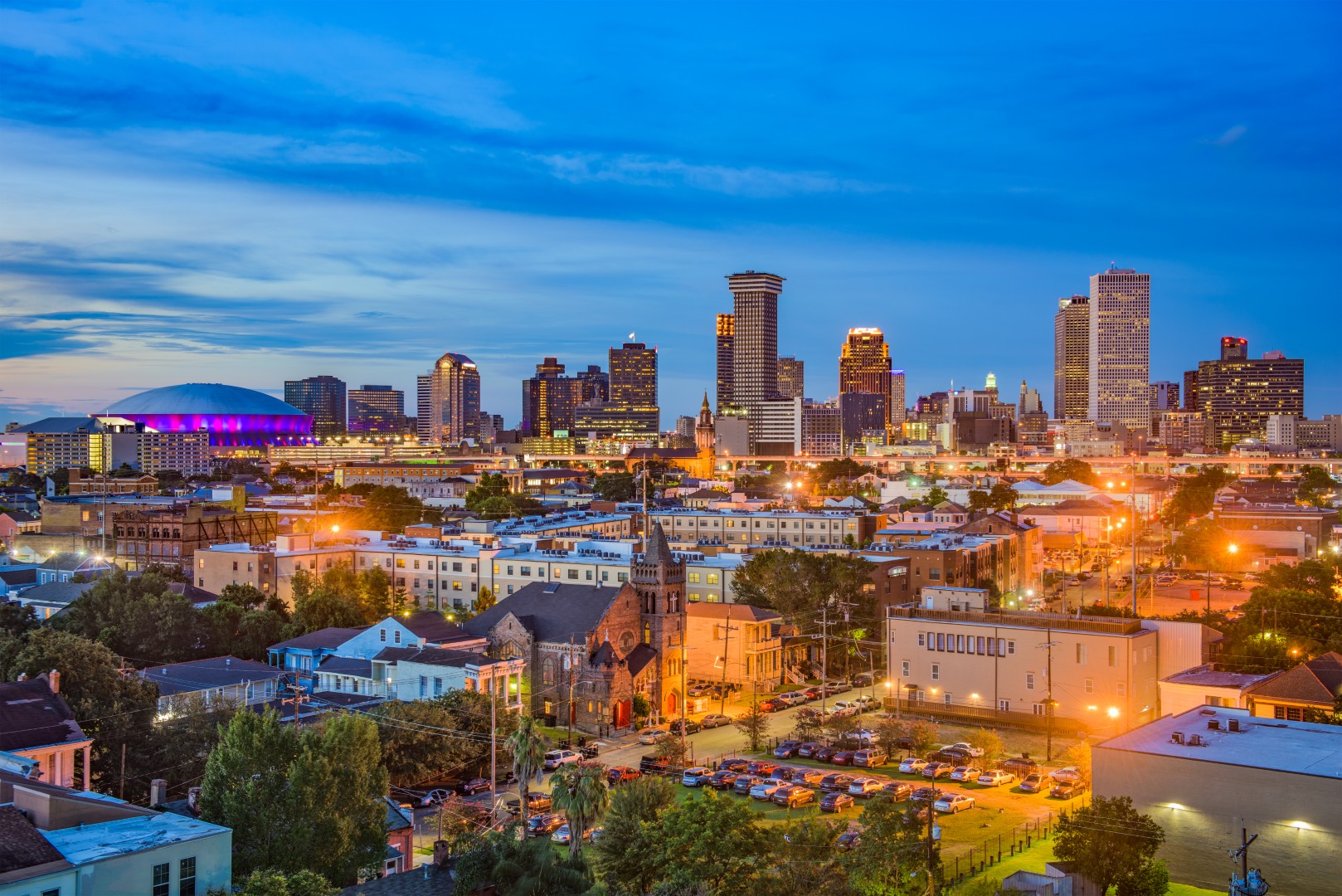 New Orleans skyline at night